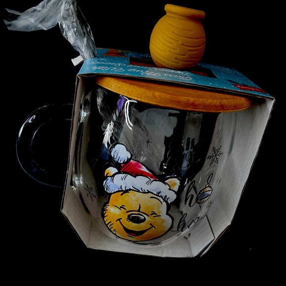 Disney Winnie The Pooh Glass Mug with bamboo lid and topper. - Picture 3 of 4